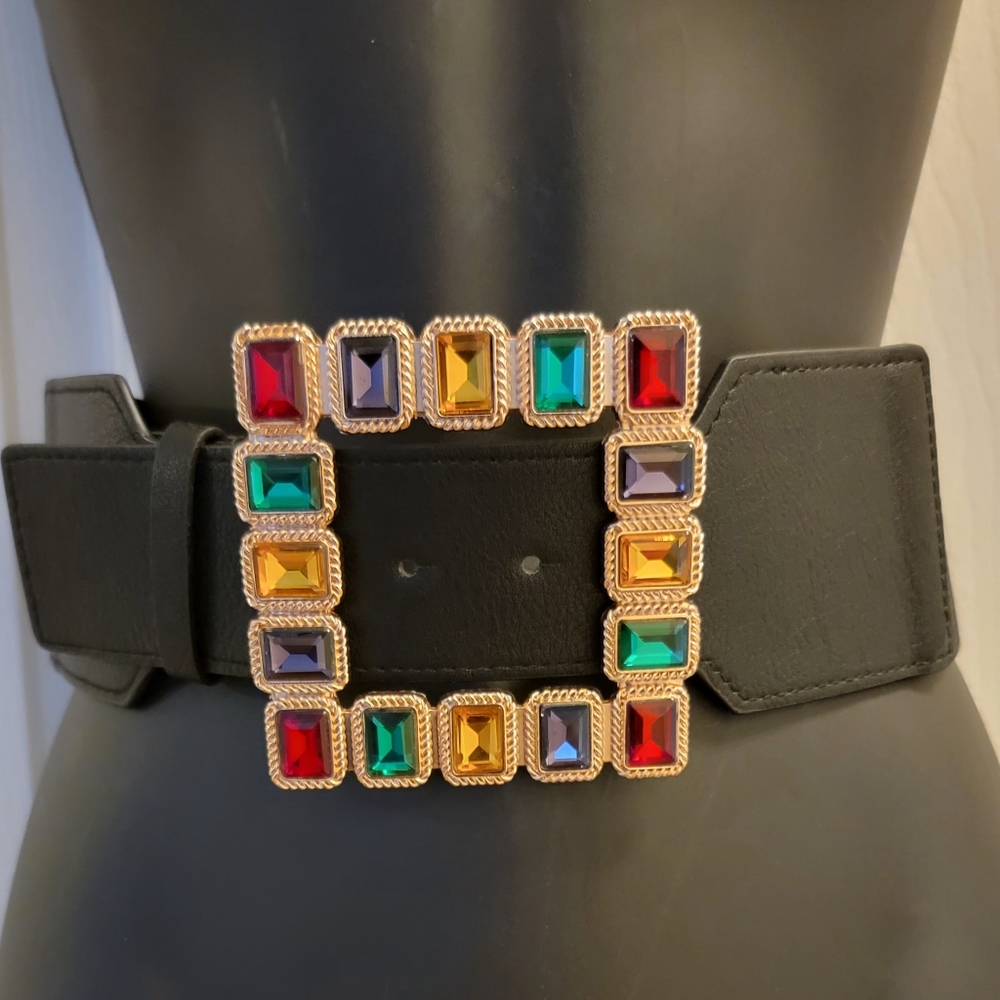 Multi-color Square Rhinestone Buckle Belt